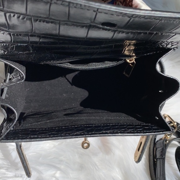 House of Hello HK Black Croc Big Eyes Kelly Style Tote Crossbody Bag Purse - Picture 6 of 16